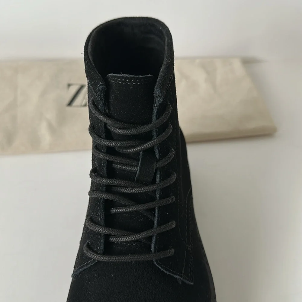 Zara Men's Leather Black Lace-Up Boots
